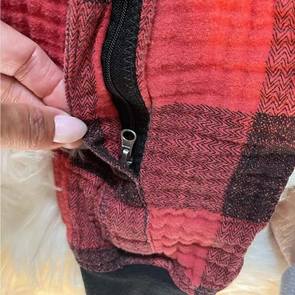 Little Unicorn Red/Black Plaid Sleeveless Zipper Onesie Jumpsuit | SZ 12-18M